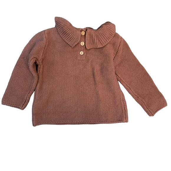 Quincy Mae Ruffle Collar Knit Sweater Pecan 6-12 Months New With Tags - Picture 4 of 8
